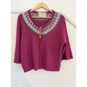 Chelsea & Violet Two Buttons Cardigan Sweater Women Largen Boho Nordic Fair Isle